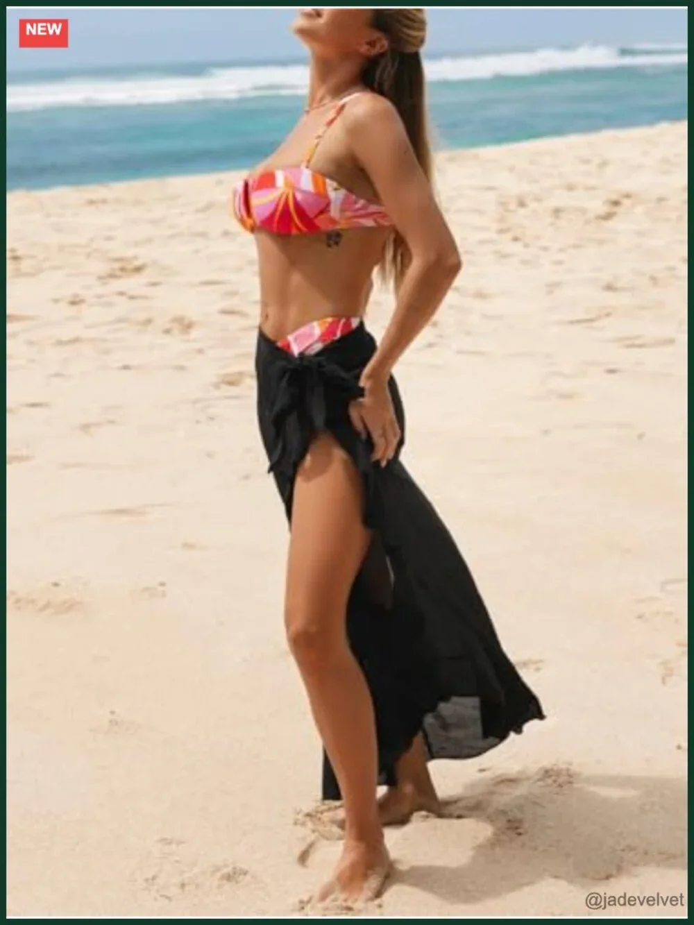 Chiffon Sarong Wrap Skirt Cover Up with Self Tie and Ruffle Trim Beach Swimsuit